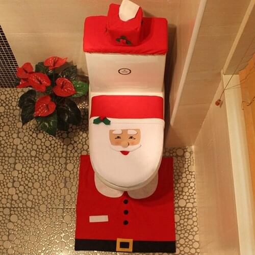 Amawill 3Pcs/set Toilet Mat Bathroom Christmas Toilet Seat Cover Santa Claus Bathroom New Year Supplies Decorations for Home