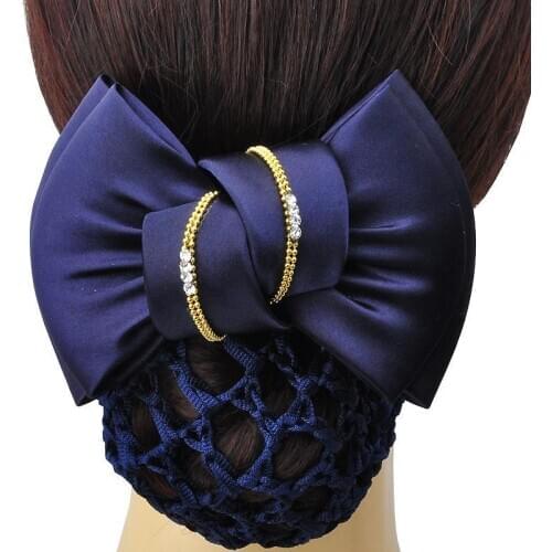 Satin Bow Barrette Stylish Lady Hair Clip Cover Net Tulle Bowknot Bun Snood Women Hairgrip Headband Hairnet Rhinestone Bow