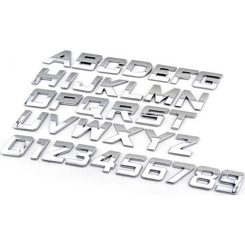 Car Stickers 25mm 3D DIY Letters Alphabet Emblem Chrome Black Car Sticker Digital Badge Logo Car Styling Motorcycle Accessories