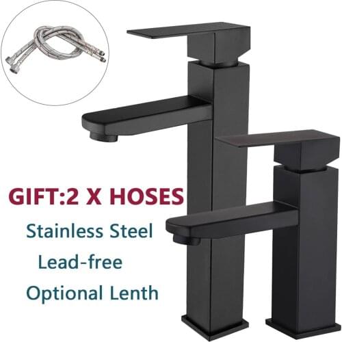 Faucet Black Square Bathroom Sink Faucet Tap Stainless Steel Bathroom Faucet Basin Mixer Tap Below or Above Counter Basin