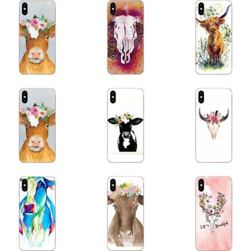 For Apple iPhone 4 4S 5 5C 5S SE SE2020 6 6S 7 8 11 Plus Pro X XS Max XR Soft Covers Case Animal Cattle Cow Watercolor Painting