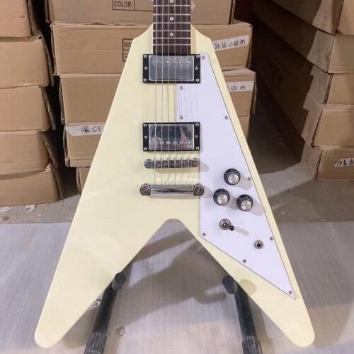 Fly-V Electric Guitar Cream Yellow Color Mahogany Body Rosewood Fingerboard High Quality Guitarar Free Shipping