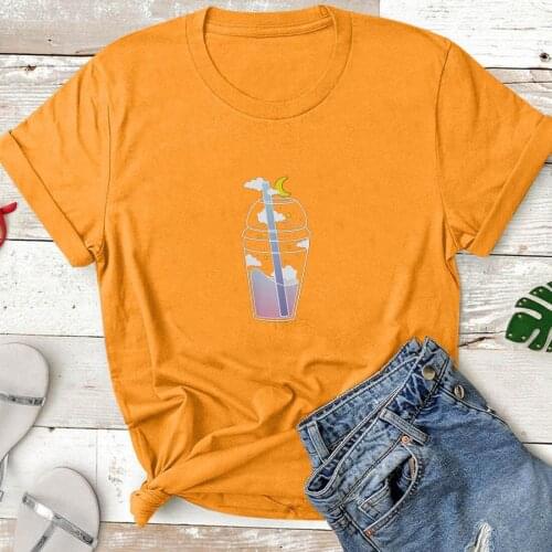 Drink Pattern Shirt Printed Tee Shirt Femme O-neck Short Sleeve Cotton Tshirt Women Black White Summer Loose T Shirts Women Tops