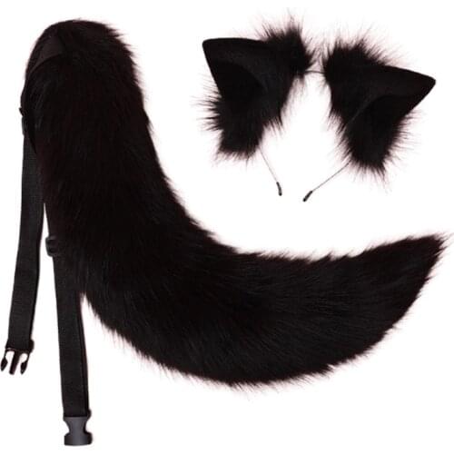 Lolita Headbands Furry Animal Cat Ears Headwear Tail Set Kawaii Hair Hoop for Halloween Cosplay Headpiece Party Supplies