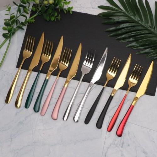 Jaswehome 2Pcs Stainless Steel Tableware Set Golden Dinner Steak Knife And Fork For Home Restaurants Western Cutlery Utensils