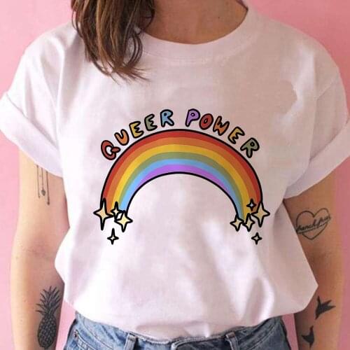 Kawaii Rainbow Creative Women Clothing Queer Power Printed Funny Women Gorgeous Animated Summer O-Neck Y2k Fashion Tshirt