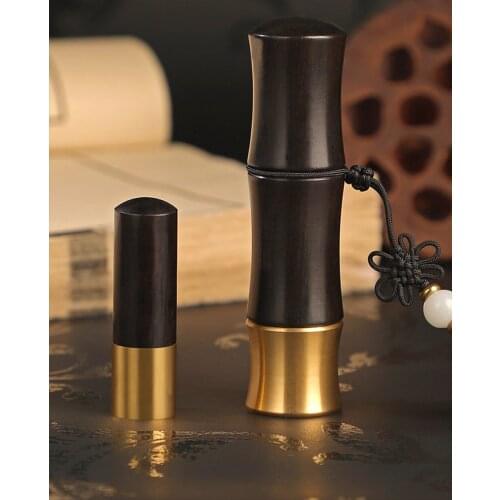 Chinese Archaic Style Bamboo Joint Design Name Stamp Retro Portable Wood Copper Customize Chinese English Name Stamps With Box