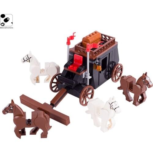MOC Medieval Century Military Carriage Building Blocks Minifigs Soldiers Treasure Chest Wooden Barrel Army Parts Kids Toys