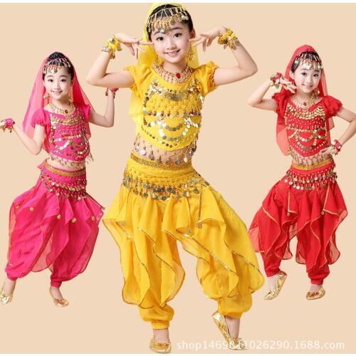 New Children Belly Dance Set Wholesale Indian Dance Practice Performance Costume Kid Girls Rotating Pants Belly Dancing Clothing