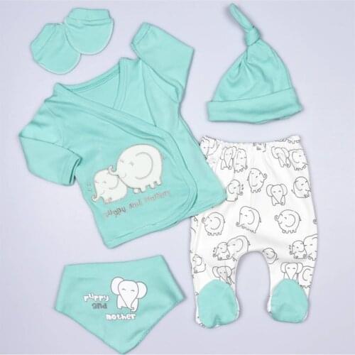 Puppy And Mother 5'li Newborn Hospital Output Set Green 5 Pcs Set Soft 100% Cotton Baby Gift Layette Hospital Outfit gift Set