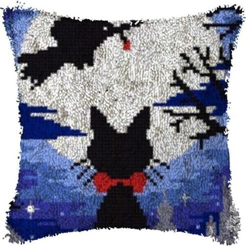 Latch Hook Rug Kits Cushion Carpet Cover Floor Mat Animal Cat Sewing Needlework for Adults Kids Gift