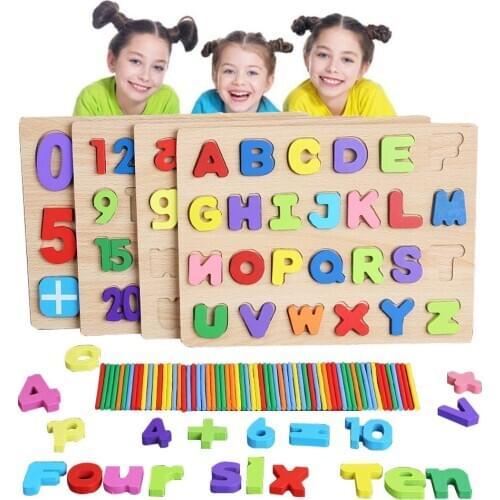 New Montessori Math Toy Digitals Shapes Counting Cognition Arithmetic Toys Match Educational Toys Wooden Toys For alphabet board
