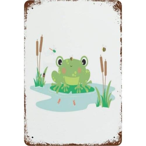 NEWcolor Retro Metal tin Sign Wall Decoration Art, Cartoon Frog House Decoration Plaque, Used for bar/Office/Home Decoration