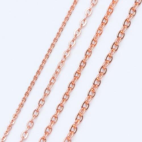 Rose Gold Flat Oval Cable Chains, Real Gold Plated Brass Tiny Chains, 1.2/ 1.7/ 1.9 / 2.1mm Thin Chains (LK-187)/ 1 Meter=3.3 Ft
