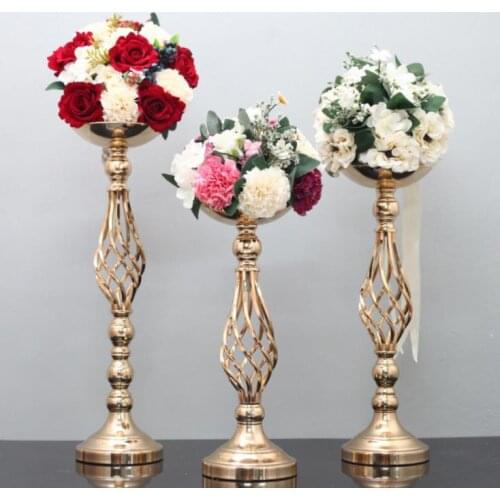 10PCS Gold Flower Vases Candle Holders Stands Wedding Decoration Road Lead Table Centerpiece Pillar Party Event Candlestick SN