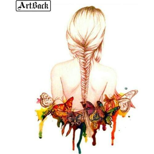 Full square 5d diamond painting girl back butterfly watercolor rhinestone diy 3d diamond embroidery diamond mosaic crafts
