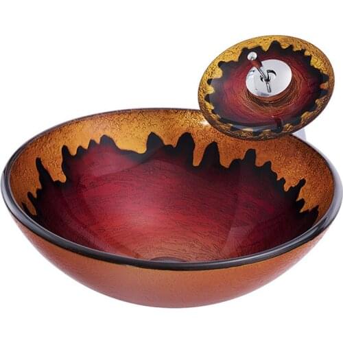 Simplicity Art Washbasin Mediterranean style washbasin Bathroom Sink Lavatory Sink Round Countertop Basin Matching Set Drain