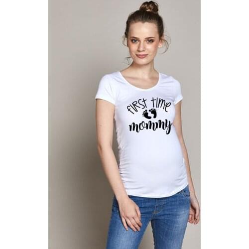 First Time Mommy Maternity Shirts Pregnancy Shirt O-neck Maternity T-Shirt Crew Neck Funny Pregnancy Anouncement Tops Tee