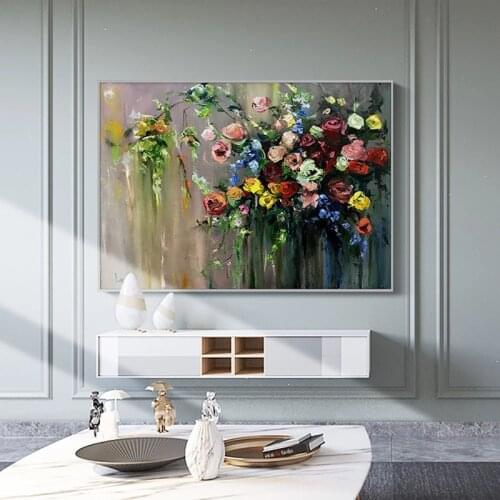 Hand Painted Flower Rose Oil Painting Abstract Thinck Texture Oil On Canvas Wall Art Paintings Large Decoration Picture No Frame