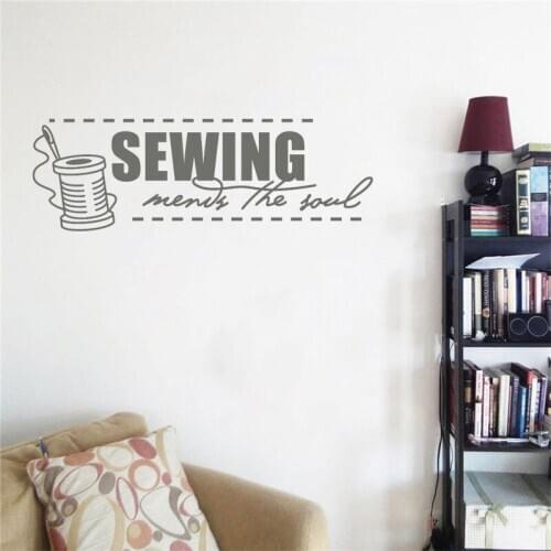 Mends The Soul Quote Sew Lettering Vinyl Wall Decal Wall Sticker Sewing Wall Poster Removable Wallpoof Mural CX261
