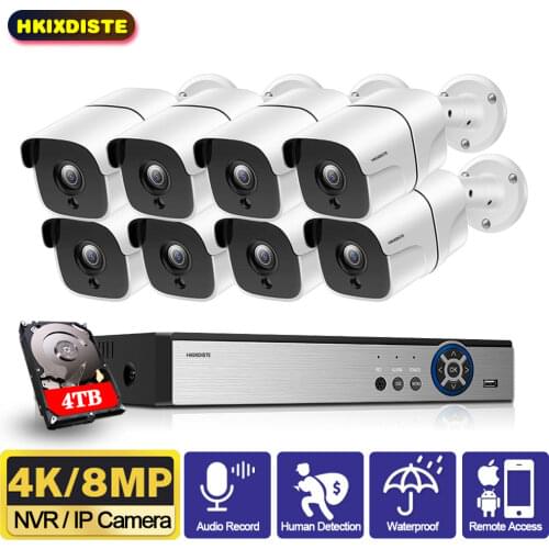 H.265 48V POE 8CH AI Human Detection Face Record CCTV NVR Two way audio System 5MP 2592*1944Px 1/3 inch IP66 POE IP Camera Kit