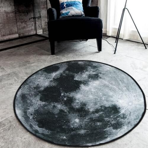 Nordic Round Carpet Living Room Bedroom Study Non-slip Mat Moon Earth Mars Pattern Suede Mediterranean Style Coral fleece Rug