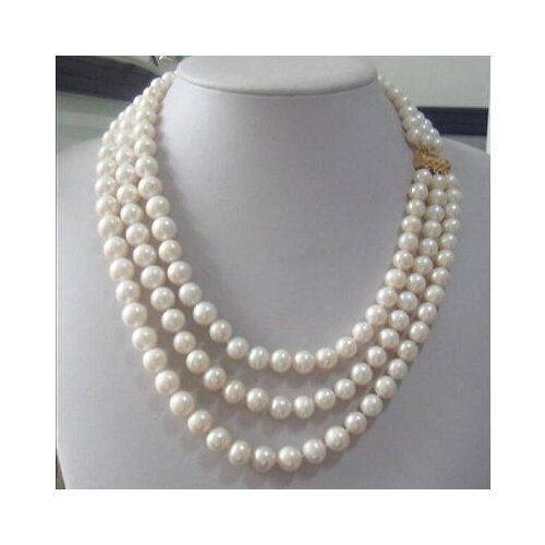 Triple strandsAAA 8-9mm Real Australian south sea white pearl necklace 18-20"14