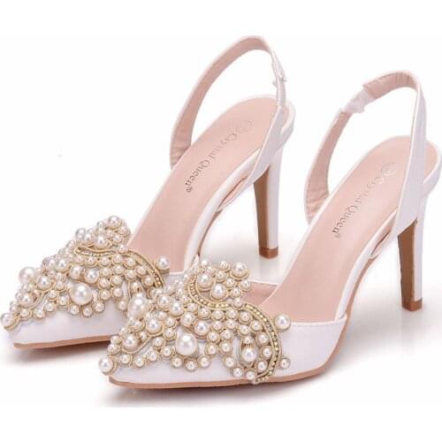 2021 summer new pointed stiletto sandals bridesmaid wedding beaded shoes bridal dress large size single shoes women