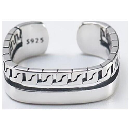 Sole Memory Double-layer Retro Chain Geometry Creativity 925 Sterling Silver Female Resizable Opening Rings SRI611