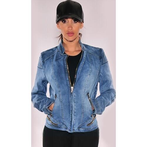 Women Short Stretch Denim Jacket Baseball Coat Jeans Punk Female Outwear Motorcycle Stitch Windbreaker Slim Fit Gothic Cowboy
