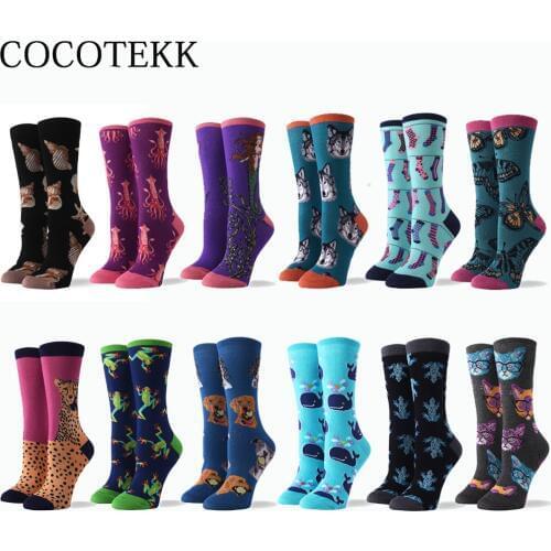 Women Socks 2019 Autumn Winter Warm Fashion Cartoon Harajuku Animal Cotton Happy Socks Novelty Kawaii Trendy Street Crew Socks