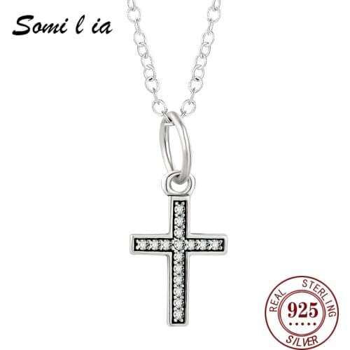 Somi l ia 100% 925 Sterling Silver Retro Jesus Cross Pendant Charm for Women Men Jewelry Making Bracelet or Necklace Accessories