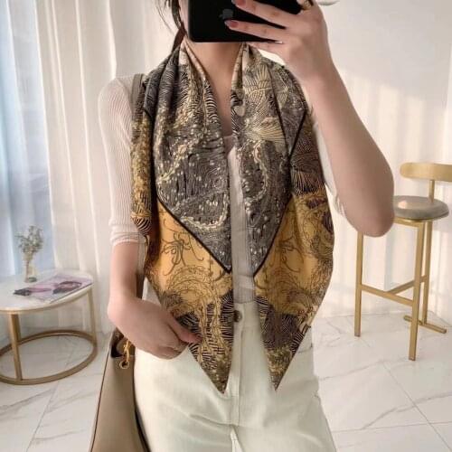 High Quality Scarves 90cm*90cm Bohemian Contrast Color Cash Graffiti-style Fashion Ladies Big Square Scarf Real Scarves 2021