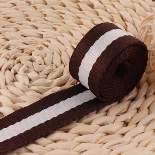 1" Pale Brown White Striped nylon Webbing,Key Fob Hardware webbing by the yard,Belt soft Cotton Webbing keychain webbing