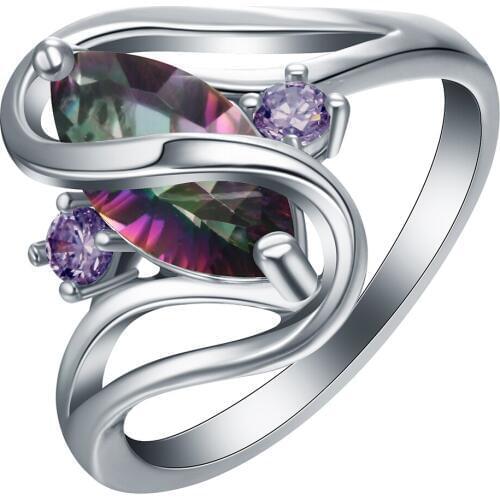 2017 Women Rings Round silver color natural stone Rainbow purple CZ zirconia Fashion Vintage Jewelry new Engagement Ring Gift