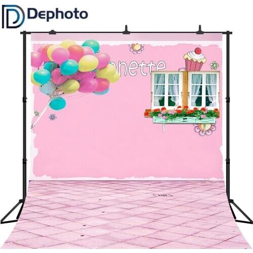 Dephoto Photography Background Flowers Balloon Ice Cream Pink Wall Backdrop Kids Birthday Baby Shower Photo Studio Prop