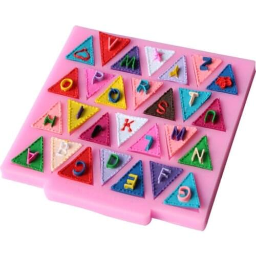 Flag Shape 26 English Letters Triangular Silicone Mold Chocolate Fondant Cake Decorating Tools Random Color