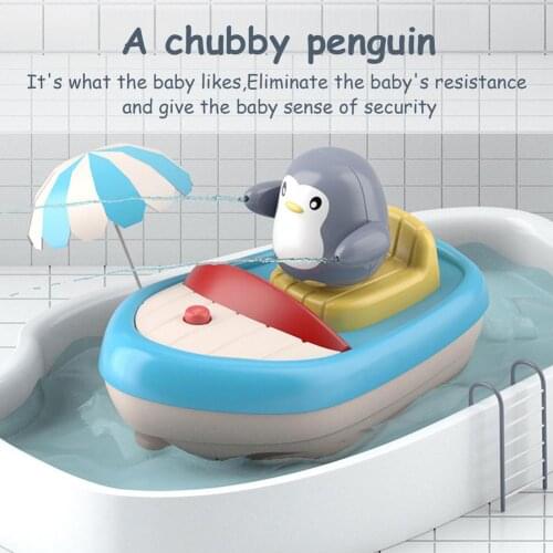 Baby Toddler Bath Toys Electric Boat Toy With 3 Penguins Sprinklers Kids Bathroom Water Play Automatic Sprinkler Bathtub Toy