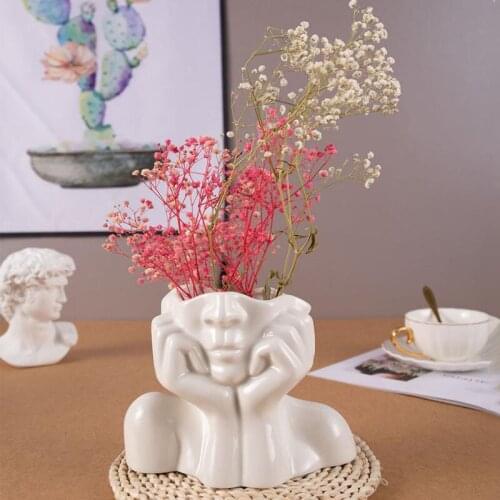 Ceramic Vase Nordic Home Decor Room Decoration Plant Flower Pot Decorative Sculpture Body Art Vases Desktop Artwork Flower