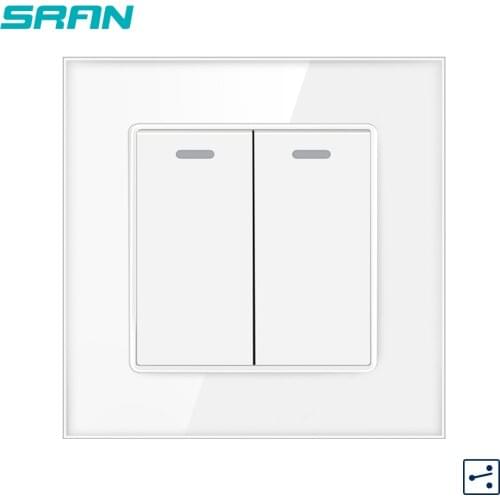 SRAN UK Crystal tempered glass Wall Light Switch for Household Power Supply 2Gang 2Way Switch 250V 16A 86*86mm Machinery