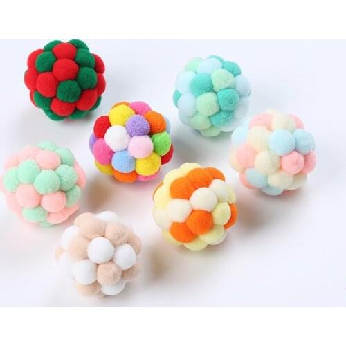 2021 New Pet Cat Toy Color Handmade Bouncy Ball Pet Supplies Kitten Toy Plush Bell Mouse Toy Pet Cat Gift 5 Colors Available
