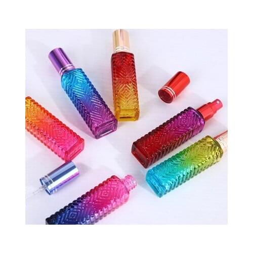 10pcs New 15ml Colorful Square Glass Empty Perfume Bottle Mini Fragrance Refillable Glass Vials Cosmetic Packaging Spray Bottle