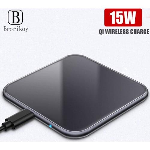 Ultra-thin Metal Square 15W Wireless Quick Charger for iPhone 12 Samsung Note10 Huawei Mate 20 Pro Qi Fast Wireless Charging Pad