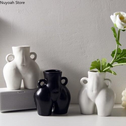 Retro Human Body Shape Vase Creative Ceramic Abstract Human Body Vase Dried Flower Arranging Artist Home Decoration Accessories