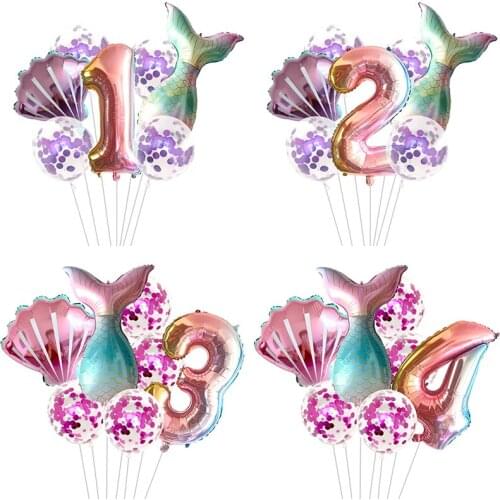 Little Mermaid Party Balloons 32inch Number Foil Balloon Kids Birthday Party Decoration Supplies Baby Shower Decor Helium Globos