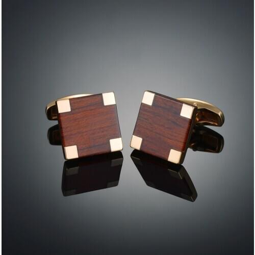 High Quality Copper Carbon Fibe Red Wood Cufflinks Design for Mens French Suit Accessories Jewelry Gemelos