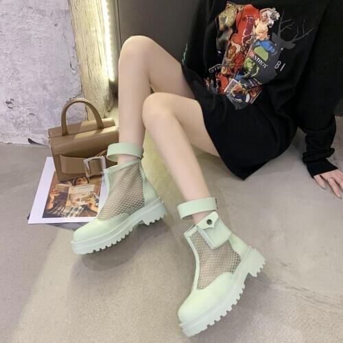 2020 summer wild pocket candy-colored Martin boots female mesh surface breathable rear zipper mesh boots sandals female Z754