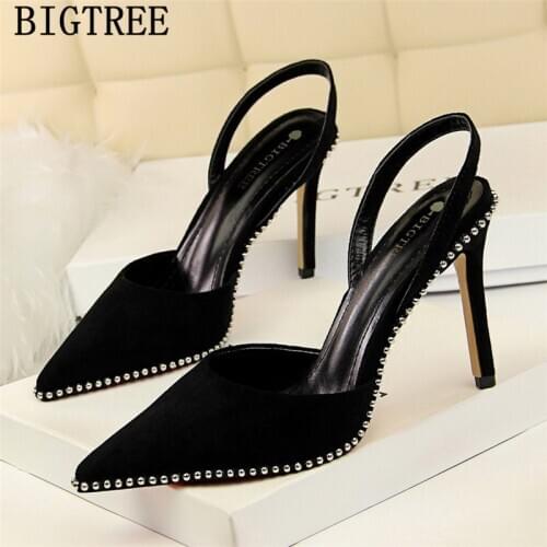 Rivet Mules Shoes Women Moccasin New Arrival 2020 Bigtree Shoes High Heels Sandals Women Office Shoes Women Fetish High Heels