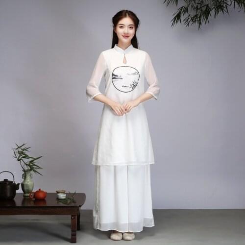 Chiffon Women Yoga Set Tai Chi Kungfu Meditation Uniforms Loose Quickly Dry Sweatshirt+pant Fitness Workout Outfits Casual Set