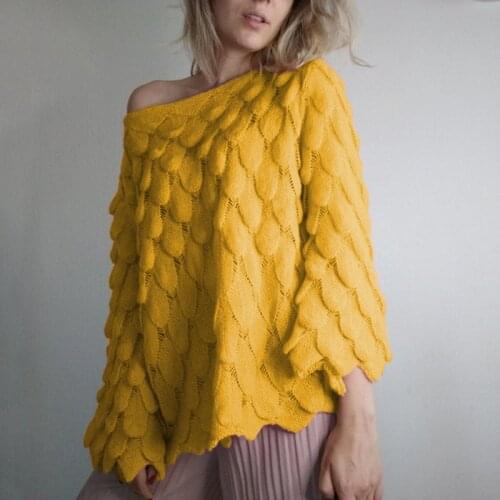 AYUALIN yellow feather Knit pullover vintage flare long sleeve thin 2020 warm autumn sweater women boho loose casual jumpers